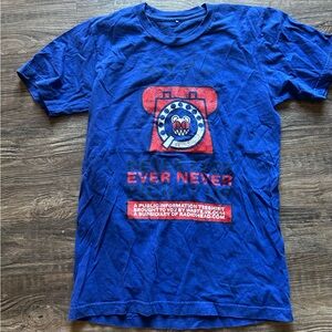 Radiohead Ever Never Blue Graphic Crewneck T-Shirt with Red Telephone Small